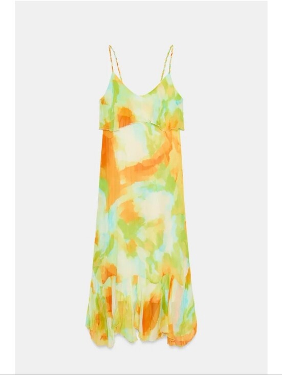 Zara Dresses & Skirts - Zara Watercolor Tie-Dye Print Ruffle Midi Dress  Sz-L